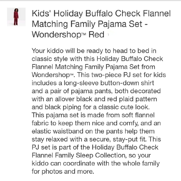 Wondershop Kids Holiday Buffalo Check Flannel Matching Family Pajamas Set Red - Picture 4 of 6
